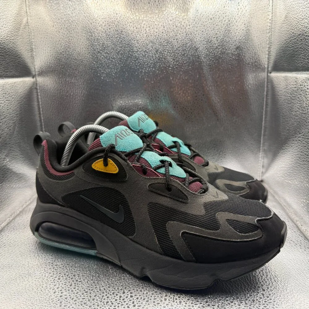 Size 9 Nike Air Max 200 Bordeaux Black Mens Lace-Up Athletic Sneakers AQ2568-001